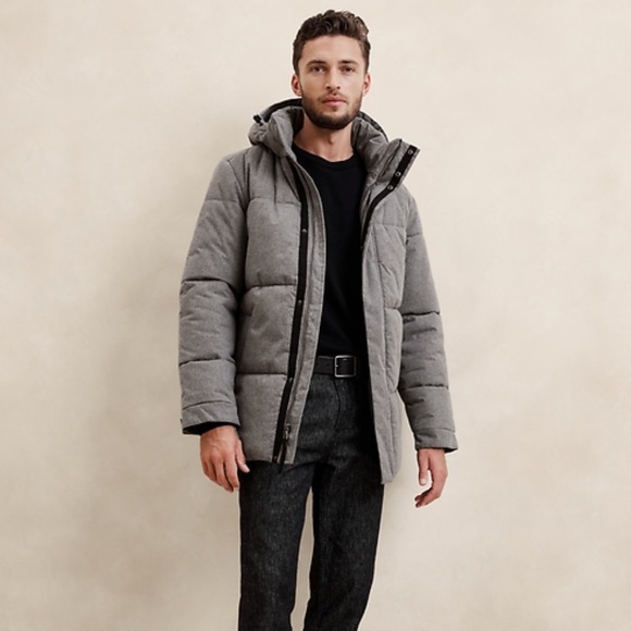 BANANA REPUBLIC HOODED PUFFER GRAY - L